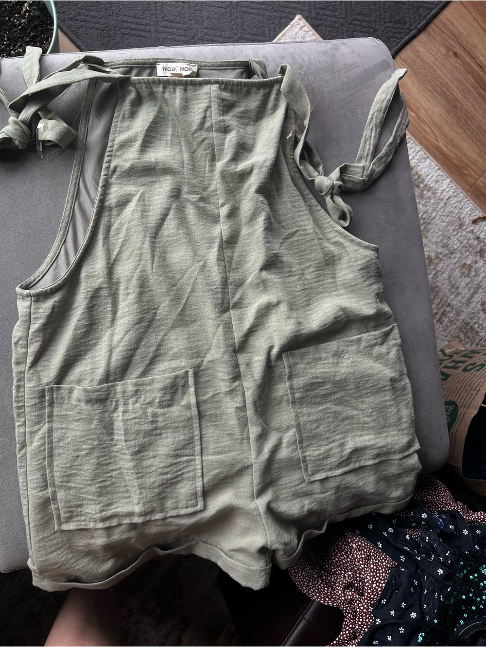 Francesca's Collections Olive Green Tie-Shoulder Romper